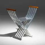 John Vesey, Classic Folding Bench, c. 1958, aluminum, stained walnut