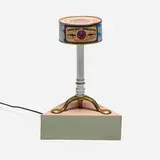 STDBA #43 table lamp by Garry Knox Bennett, 2016, brass, laminate, painted copper, Masonite, anchovy can, sold Mar 2025