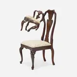 Joy Umali, Conjoined chair, 2010, found chair, mahogany, screenprinted upholstery