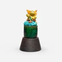 Guardian Frog covered jar by David Gilhooly, 1969, glazed earthenware, wood, sold Mar 2025