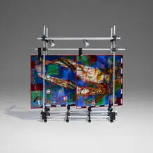 Roger Thomas, Heisenberg's Icarus, 1997, fused glass, crackle-lacquered aluminum, aluminum