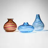 Collection of three Samarcanda vases by Lino Tagliapietra, 1988, hand-blown glass, sold Aug 2025