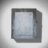 Howard Meister, Touble at Home wall-hanging cabinet, 1995, lead, silicone, latex