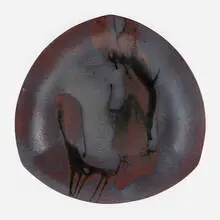 Large shield by Brother Thomas Bezanson, c. 1984, honan tenmoku-glazed porcelain, sold Aug 2025