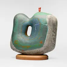 Yoshiro Ikeda, Untitled, c. 1985, glazed stoneware, wood