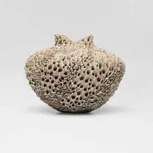 Anne Goldman, First Snow vessel, c. 1995, carved stoneware with porcelain slip