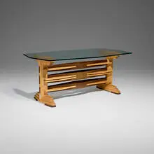 Craft, Coffee table, c. 1990, maple, wenge, glass