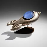 Rik Allen, Untitled (Rocketship), 2008, hand-blown glass, silver leaf, patinated steel