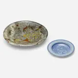 Charger and bowl by Henry Varnum Poor and Edwin and Mary Scheier, glazed earthenware and stoneware, sold Aug 2025