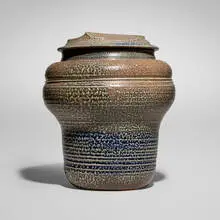 Karen Karnes, Large covered vessel, c. 1990, salt-glazed stoneware