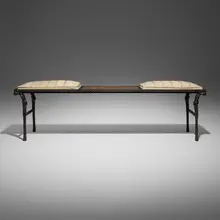 Ingrid Donat, Banc Simple, 2003, bronze, upholstery, carved wood