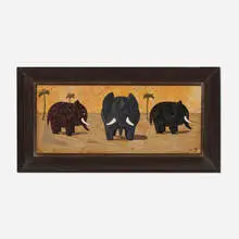 Richard Blow, Untitled (Three Elephants), 1963, hand-cut hardstone inlay