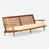 Settee with Arms by George Nakashima, 1956, cherry, upholstery, sold Feb 2026