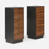 David Parmelee, Jewelry chests, set of two, c. 1960, stained oak, rosewood, aluminum