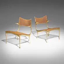 Dan Johnson, Gazelle lounge chairs model 30B, 1955, gilt aluminum, cane