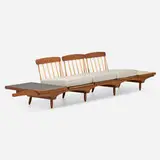 Phillip Lloyd Powell, Modular bench, c. 1960, American black walnut, webbing, travertine, slate, upholstery