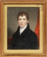 Thomas Hargreaves, A self portrait of the artist, wearing black coat, white stock and cravat. Watercolour on ivory, signed on the reverse, Portrait of Thomas Hargreaves/ Pinxt/ 1824, gilt-wood frame.