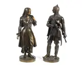 Eguene L. Lamy, pair of patinated bronze orientalist figures of a Turkish Janissary and a maiden cast by the Quesnel foundry, patinated bronze
