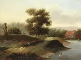 19th Century School, River landscape, oil on panel