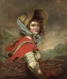 British School, 19th century, Woman in a red cloak, oil on canvas