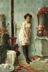 Hans Zatzka, The amorous visitor, oil on canvas