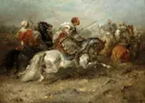 Adolf Schreyer, The attack, oil on canvas