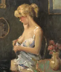 John Joseph Bellman, Woman dressing, oil on board