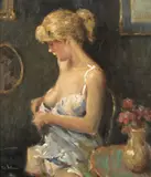 John Joseph Bellman, Woman dressing, oil on board