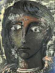 Willi Soukop, Head of a woman, oil, watercolour and ink on paper