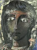 Willi Soukop, Head of a woman, oil, watercolour and ink on paper
