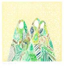Two Women by Issam El-Said, Etching with aquatint printed in colours, on wove, offered Oct 2017
