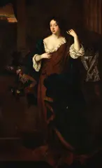 Sir Peter Lely, Portrait of a lady, said to be the Duchess of Portsmouth, full-length, in a gold dress and blue wrap, oil on canvas