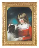 John Russell, Portrait of a boy, half-length, in a red coat, with a spaniel, pastel on paper