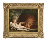 A putto with a lion by Italian School, oil on canvas, offered Oct 2017