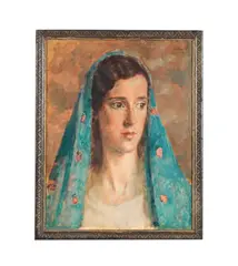 Augustus Edwin John O.M., Irish Girl, Portrait of Dorrie John, circa 1931 - 32, indistinctly inscribed (upper right) oil on canvas