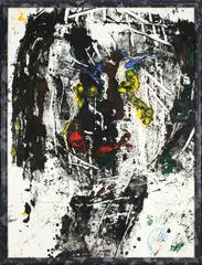 Markus Lüpertz, Männer ohne Frauen - Parsifal, 1994, Monotypie, mit Öl und Tempera überarbeitet, auf Papier. Im Künstlerrahmen
