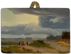 Jakob Becker, Gewitterlandschaft und Reisende mit Planwagen, Um 1840, Öl auf Malpappe