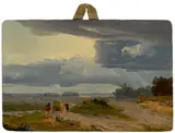 Jakob Becker, Gewitterlandschaft und Reisende mit Planwagen, Um 1840, Öl auf Malpappe