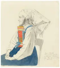 Ludwig Emil Grimm, Frau in Tracht aus Orferode, 1825, Bleistift, aquarelliert, auf Papier
