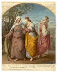 Julius Hübner, Naemi, Ruth und ihre Schwägerin, 1828, Aquarell und Bleistift auf festem Papier