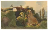 Bernhard Fries, Ruinen der Villa Hadrian bei Tivoli (und 1 Beigabe), Aquarell über Bleistift auf Papier