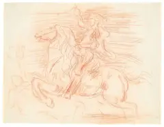 Hans von Marées, Gewappneter Reiter, Um 1885, Rötel auf Velin (Wasserzeichen: P. M. FABRIANO)