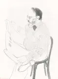 Henry reading the newspaper by David Hockney, 1976, Lithografie auf Papier, sold Nov 2022