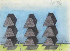 Markus Lüpertz, Westwall, Um 1968, Bleistift und Buntstift auf Papier