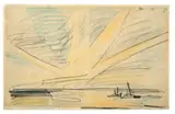Lyonel Feininger, Ohne Titel (Sonnenuntergang am Meer), 1934, Farbkreide auf Papier
