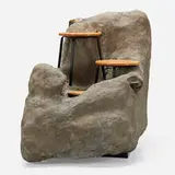 Vito Acconci, Overstuffed Chair, 1987, cement over leather-upholstered lounge chair, stools, steel