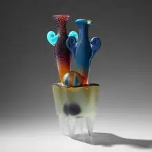 José Chardiet, Mesa, 1997, hot-sculpted, cast, and sandblasted glass, gold leaf