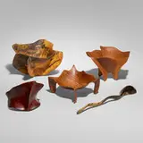 Derek Bencomo, Collection of five works, 2001-2012, buckeye burl, sandalwood, satin wood, ebony, Pacific rosewood