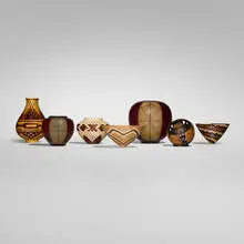 William Smith and Ray Allen, Collection of seven segmented vessels, 1996-2004, various woods including imbuia, holly, maple, and pernambuco