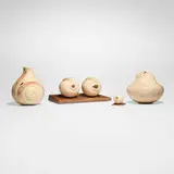 Collection of four works by Keith Holt, Graeme Priddle, Rod Cronkite and Bud Hohlfeld, bleached maple burl, holly, walnut, sold Aug 2025